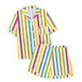 thumbnail image 1 of Pajamas for Women Set 2 Piece Pj Sets Stripes Graphic Print Lapel Button Shirt and Shorts White Lounge Sets for Women S, 1 of 5