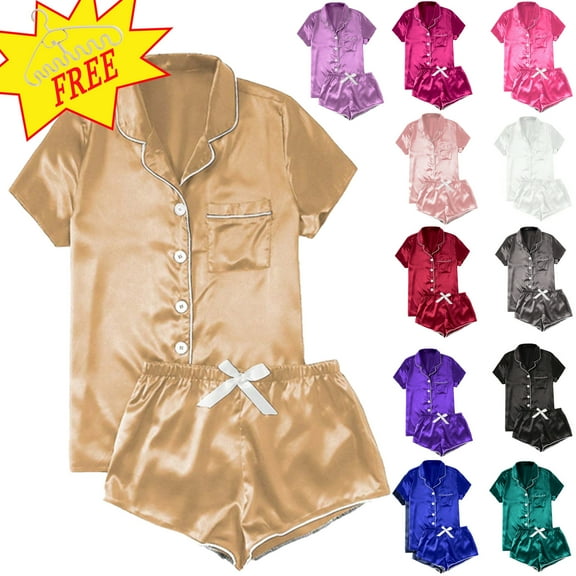 Pajamas for Women Set 2 Piece Pj Short Sets Bride Sleepwear Button Up,Beige,L