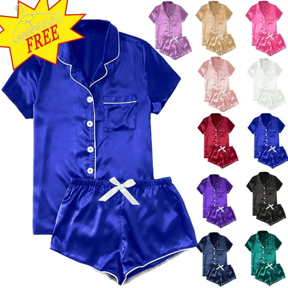 Pajamas for Women Set 2 Piece Pj Short Sets Bride Sleepwear Button Up,Blue,3XL