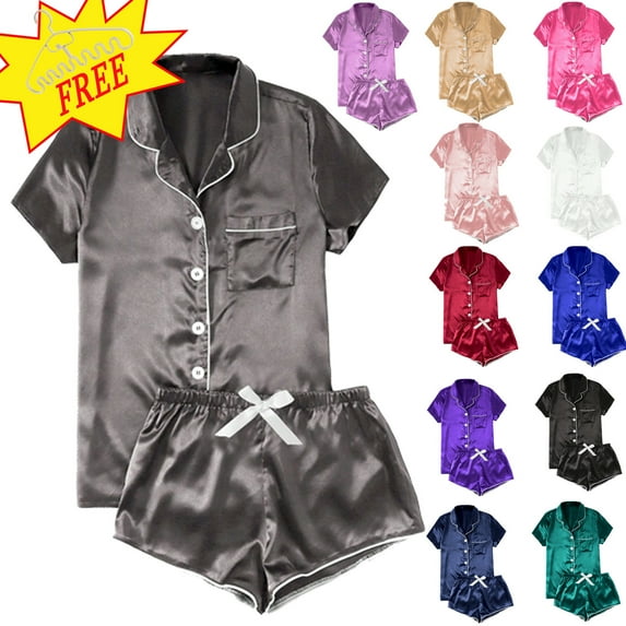 Pajamas for Women Set 2 Piece Pj Short Sets Bride Sleepwear Button Up,Gray,S
