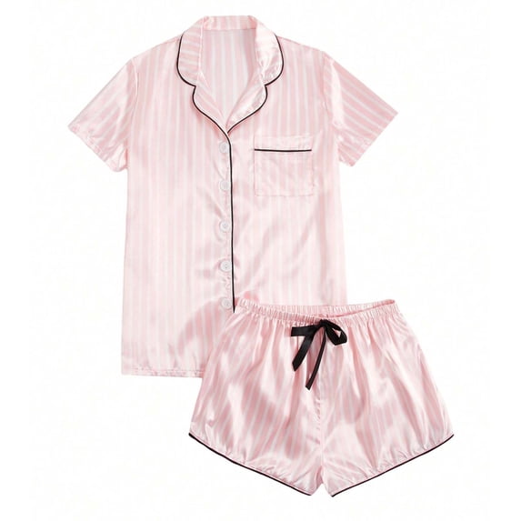 Pajamas for Women Set 2 Piece Pj Short Sets Bride Sleepwear Button Up,Pink,3XL