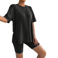 thumbnail image 1 of Pajamas for Women Set 2 Piece Ribbed Knit Matching Outfits T Shirt Biker Shorts Sleepwear Sweatsuits Womens Pajama, 1 of 7