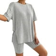 thumbnail image 1 of Pajamas for Women Set 2 Piece Ribbed Knit Matching Outfits T Shirt Biker Shorts Sleepwear Sweatsuits Womens Pajama, 1 of 7