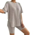 thumbnail image 1 of Pajamas for Women Set 2 Piece Ribbed Knit Matching Outfits T Shirt Biker Shorts Sleepwear Sweatsuits Womens Pajama, 1 of 7