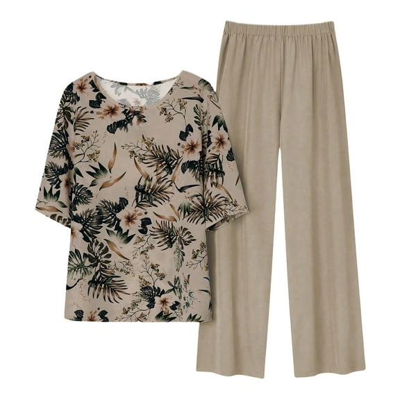 Pajamas for Women Set 2 Piece Short Sleeved Cardigan Loose Comfortable Medium Elderly Shirt Trousers Two Piece Suit Womens Pajama