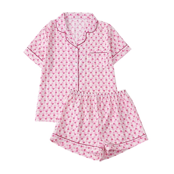 Pajamas for Women Set 2 Piece Soft Button Down Pjs Short Sleeve Summer Lounge Sets Casual Printed Lapel Pocket Top and Shorts Sleepwear