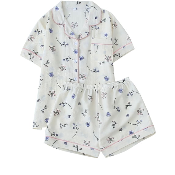 Pajamas for Women Set 2 Piece Soft Button Down Pjs Short Sleeve Summer Lounge Sets Casual Printed Lapel Pocket Top and Shorts Sleepwear