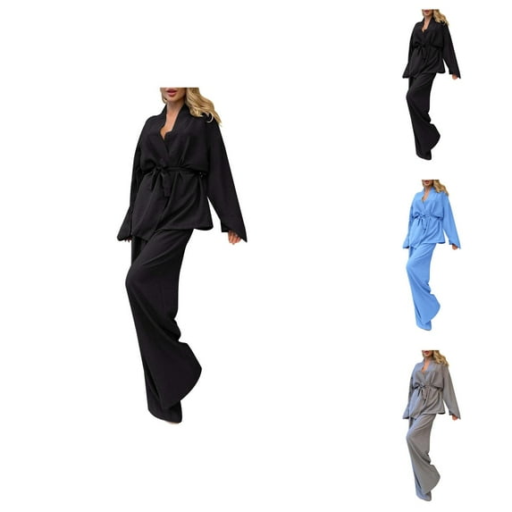 Pajamas for Women Set 2025 Fall Winter Loungewear Long Sleeve Robe and Pants Pjs Set Womens Pajama Sets