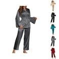 thumbnail image 1 of Pajamas for Women Set 2025 Satin Silk Loungewear Long Sleeve Robe and Pants Pjs Set Womens Pajama Sets, 1 of 5