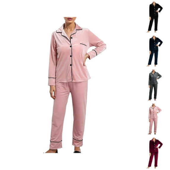 Pajamas for Women Set 2025 Soft Loungewear Long Sleeve Button Collared Sleep Shirt Pants Pjs Set Womens Pajama Sets