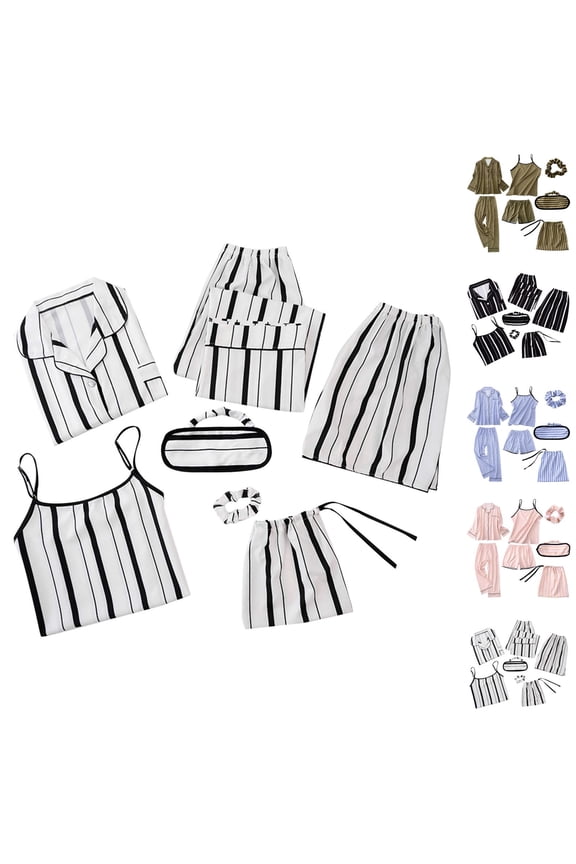 Pajamas for Women Set 2025 Striped Loungewear Shirt Vest Pants Shorts 4 Piece Pjs Set Womens Pajama Sets