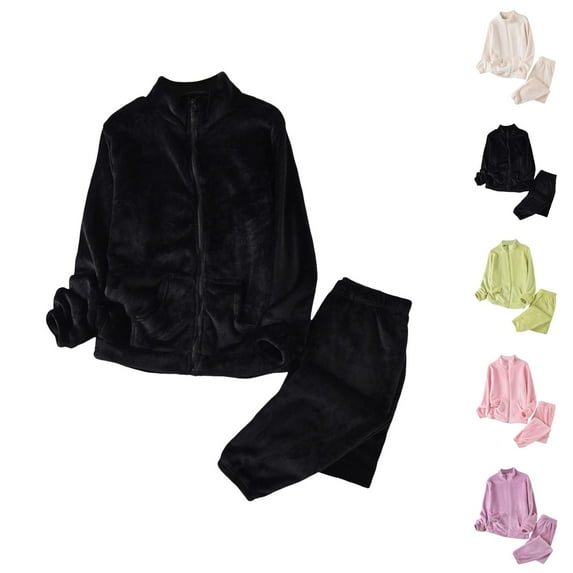 Pajamas for Women Set 2025 Winter Coral Fleece Long Sleeve Zip Up Sleep Shirt and Pants Pjs Set Womens Pajama Sets