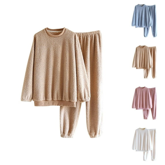 Pajamas for Women Set 2025 Winter Soft Flannel Long Sleeve Crewneck Pullover and Pants Pjs Set Womens Pajama Sets