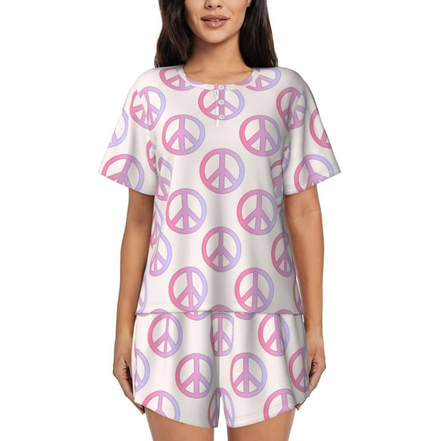 Pajamas for Women Set - 90s Style Peace sign Retro 2 Piece Womens Pajama Sets Short Sleeve, Lounge Sleepwear Pjs Sets