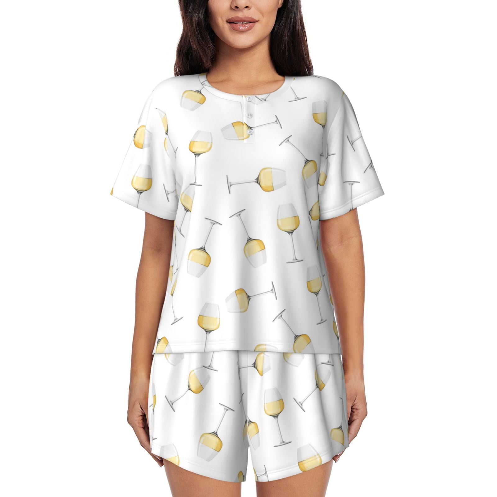 Pajamas for Women Set Champagne Glass Print 2 Piece Short Sleeve Womens Pajama Sets Lounge Sleepwear Pjs Sets Walmart