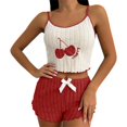 thumbnail image 1 of Pajamas for Women Set Cherry Embroidered Soft Sleeveless Tank Top and Shorts Two Piece Outfit, 1 of 4