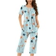 thumbnail image 1 of Pajamas for Women Set Sale Floral Print Sets for Women Short Sleeve Lounge Sets Front Pleated Shirt and Plus Size Capris, 1 of 5