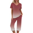 thumbnail image 1 of Pajamas for Women Set Sale Two Piece Sets for Women Capris Short Sleeve Tee Shirts and High Waisted Trousers Sleep Wear, 1 of 8