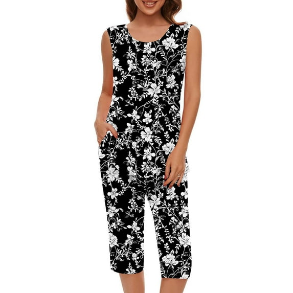 Pajamas for Women Set Sale Womens Sleeveless Tank Pajama Set Floral Print Outfits for Women 2 Piece Summer Sets