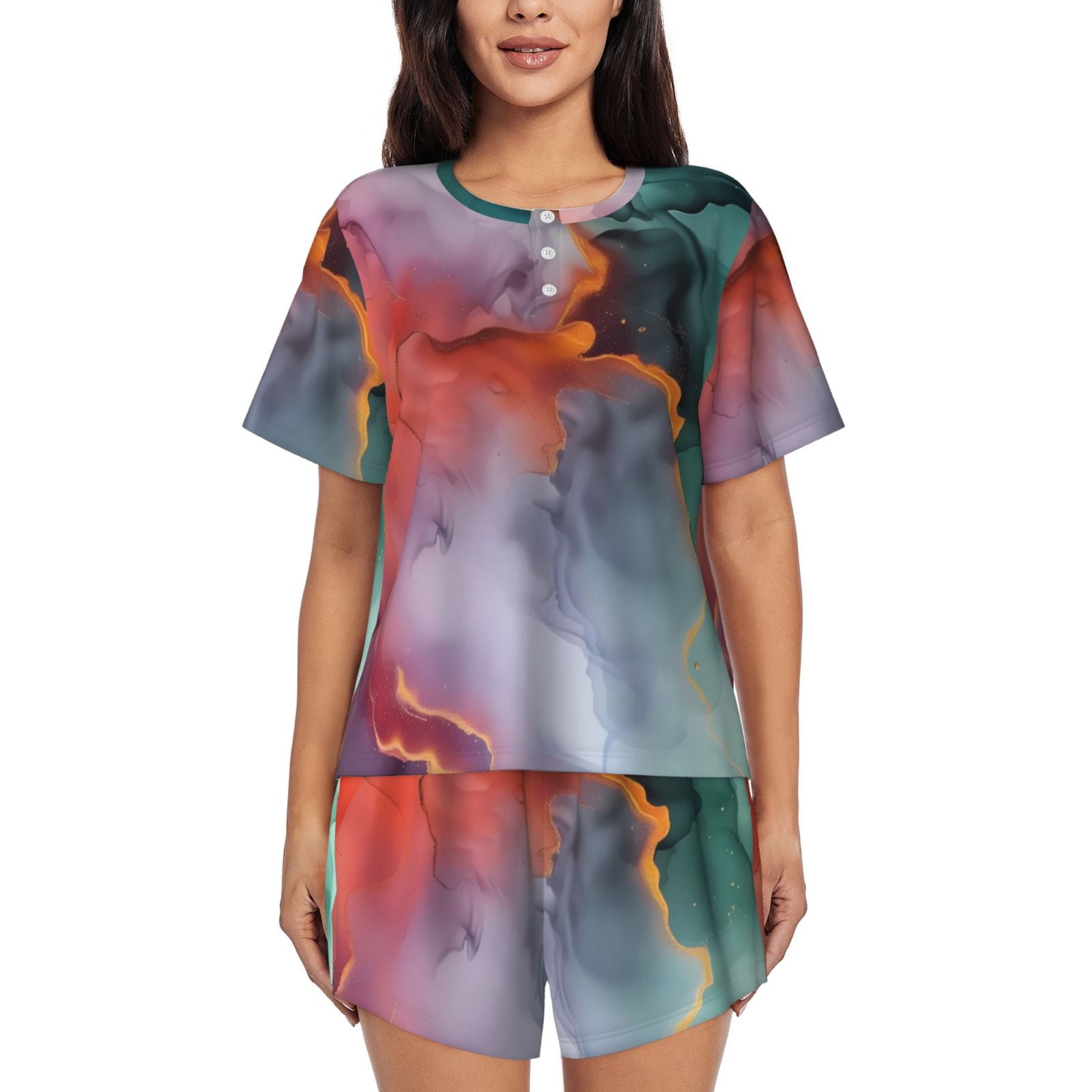 Pajamas for Women Set - Colorful Abstract Waves 2 Piece
