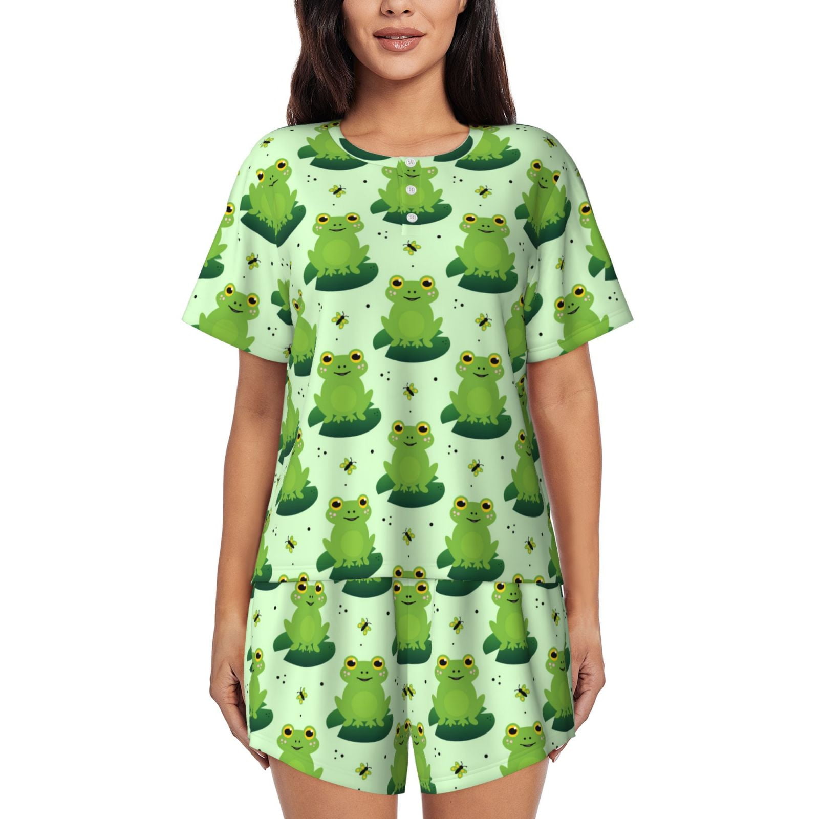 Pajamas for Women Set, Cute cartoon frog butterfly green PJ Lounge Sets ...