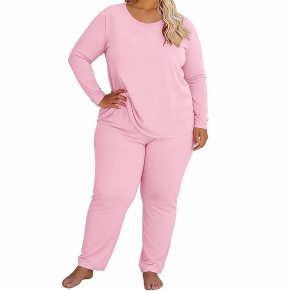 Pajamas for Women Set Evening Lounge Womens Pajama Sets Crew Neck Soft Pj Set Long Sleeve Shirts Matching Pjs for Couples Pink