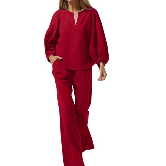 Pajamas for Women Set Evening Lounge Womens Pajama Sets V Neck Soft Pj Set Long Sleeve Shirts Matching Pjs for Couples Red