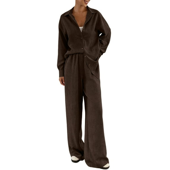 Pajamas for Women Set Fall Fashion Must Have Womens Pajama Sets V Neck Fitness Pj Set Long Sleeve Shirts Matching Pjs for Couples Coffee