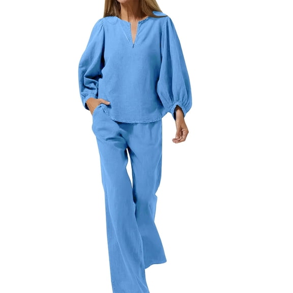 Pajamas for Women Set Fall Fashion Must Have Womens Pajama Sets V Neck Fitness Pj Set Long Sleeve Shirts Matching Pjs for Couples Light Blue