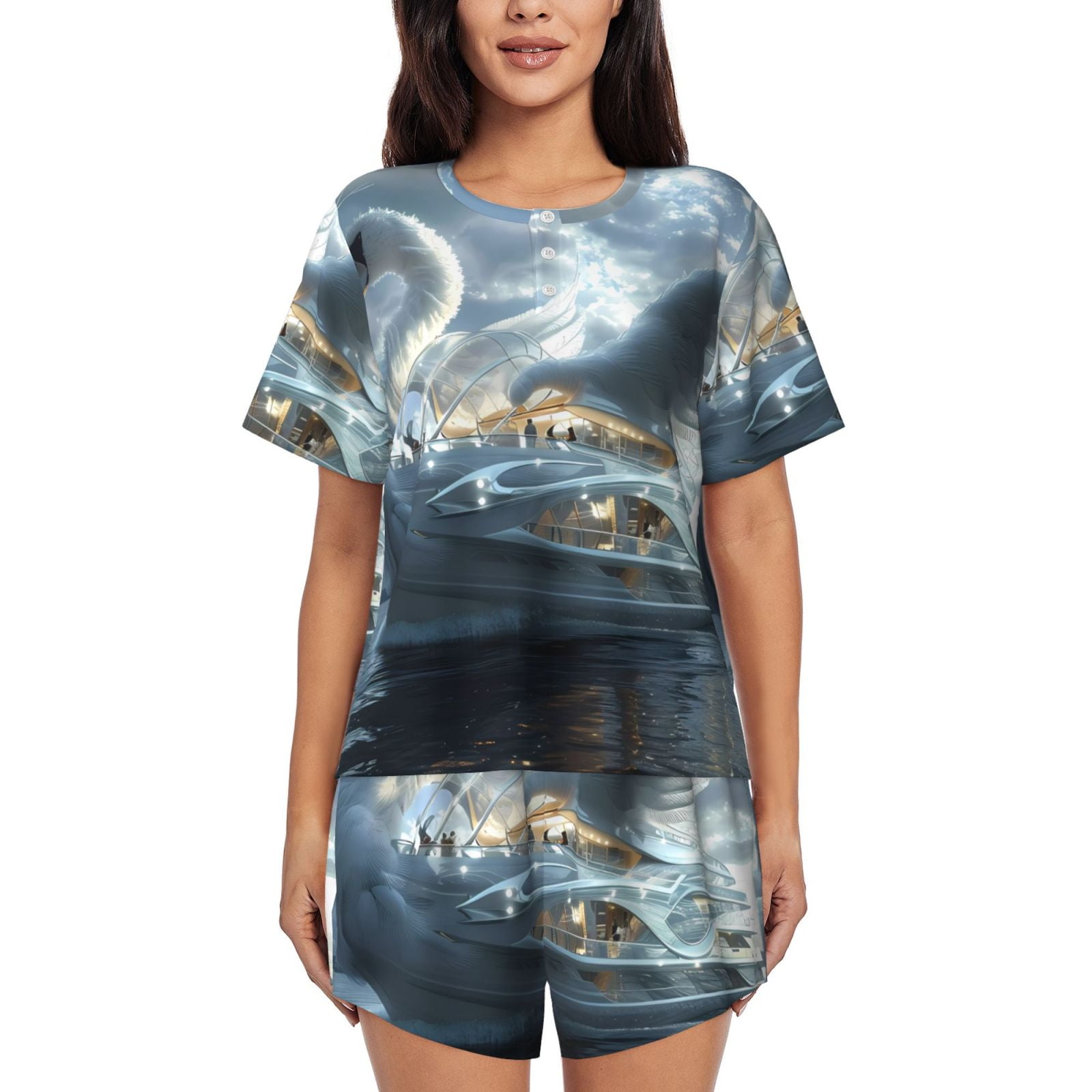 Pajamas for Women Set, Fantasy Swan Yacht Design PJ Lounge Sets for ...