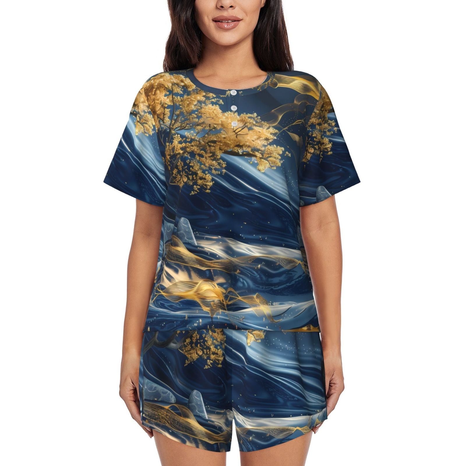 Pajamas for Women Set, Golden Fantasy Landscape PJ Lounge Sets for ...