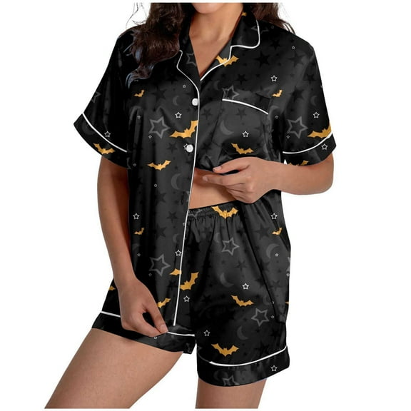 Pajamas for Women Set Halloween Print Shorts Pjs Sets Sleepwear Gold M
