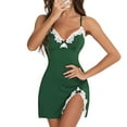 thumbnail image 1 of Pajamas for Women Set Lace Edge Slit Cute Bow Spaghetti Strap Sleep Dress Green 2Xl, 1 of 3