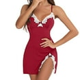 thumbnail image 1 of Pajamas for Women Set Lace Edge Slit Cute Bow Spaghetti Strap Sleep Dress Red M, 1 of 2