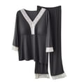 thumbnail image 1 of Pajamas for Women Set Long Sleeve Sleepwear Pants Loungewear V-Neck Button Down Tops with Bra Pad Pjs Suits (Dark Gray 2XL ), 1 of 4