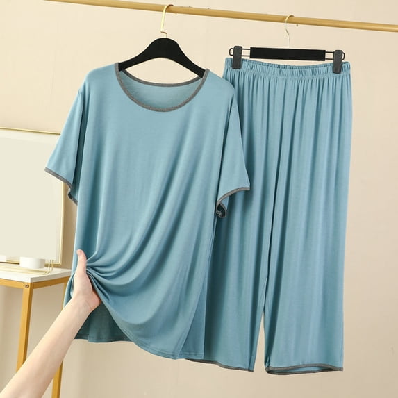 Pajamas for Women Set Round Neck Short Sleeved Home Wear Casual Pajama Set