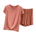thumbnail image 1 of Pajamas for Women Set Ruffle Short Sleeve Lounge Top and Elastic Waist Shorts Two Piece Sleepwear Loungewear Outfits, 1 of 3