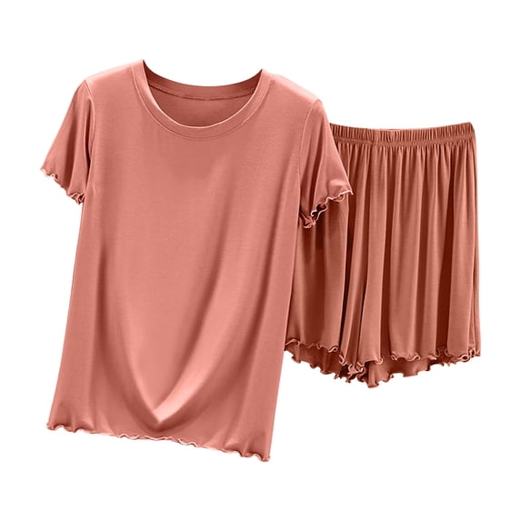 Pajamas for Women Set Ruffle Short Sleeve Lounge Top and Elastic Waist Shorts Two Piece Sleepwear Loungewear Outfits