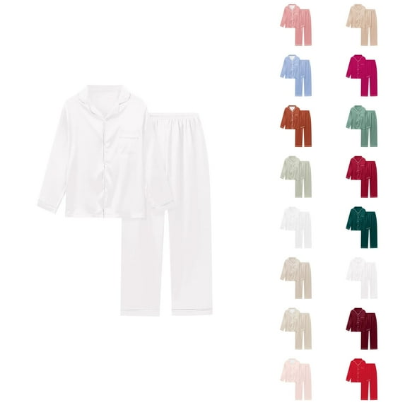 Pajamas for Women Set Satin Silk Loungewear Long Sleeve Button Collared Sleep Shirt Pants Pjs Set Womens Pajama Sets