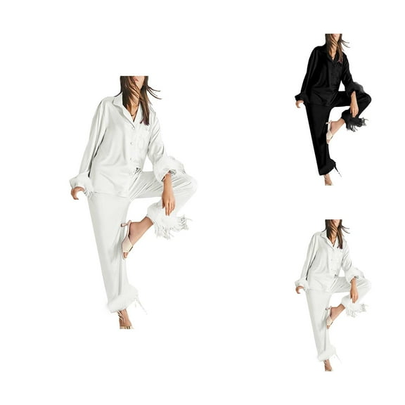 Pajamas for Women Set – Sexy Satin Pajamas & Lounge Sets for Travel Women Long Tops Long Set 2 Sleeve Piece Sleepwear Pants Women Suits Sets