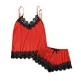 thumbnail image 1 of Pajamas for Women Set Sexy Silk Satin Camisole V Neck Top And Shorts Sleepwear Pj Sets Red L, 1 of 6