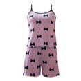 thumbnail image 1 of Pajamas for Women Set Short Sleeve Soft Ice Silk Summer Suspender Home Clothes Purple Bow Print Sleepwear Pajama, 1 of 6