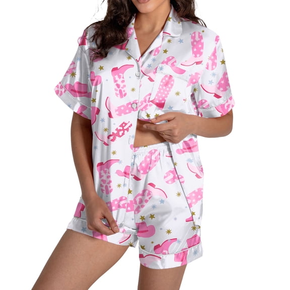 Pajamas for Women Set Soft Floral Print Satin Short Sleeve Tops Shorts Nightwear 2 Piece Outfit