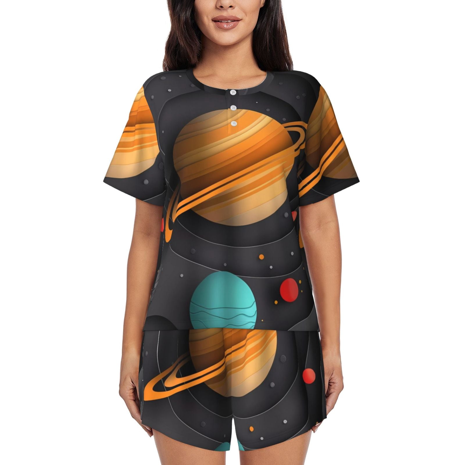 Laprad Women's Basketball Print Pajama Set - 2 Piece Short Sleeve PJs With Pockets, Lounge Sleepwear - View #2