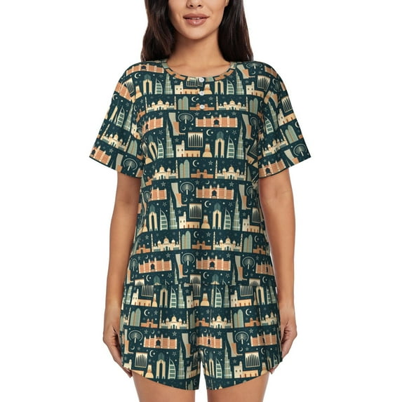 Pajamas for Women Set, UAE Travel1 1 PJ Lounge Sets for Women 2 Piece, Soft Short Sleeve Sleepwear
