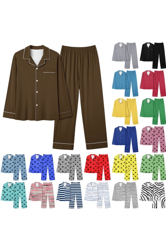 Pajamas for Women Set V Neck Pocket Solid Color Long Pantsuit Leisure Comfortable Homewear Brown Lounge Sets for Women L