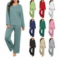 thumbnail image 1 of Pajamas for Women Set V-Neck Solid Color Long Sleeve Tops Elastic Waist Jogger Women Fashionable Casual Loose Pajama Set Top Pants Set, 1 of 8