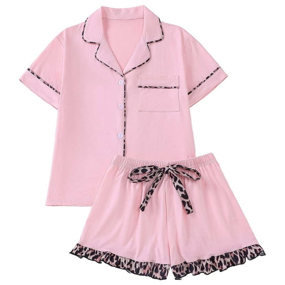 Pajamas for Women Set Valentine Comfortable Breathable Pjs Sets Button Down Short Sleeve Shorts 2 Piece Sleepwear Red M