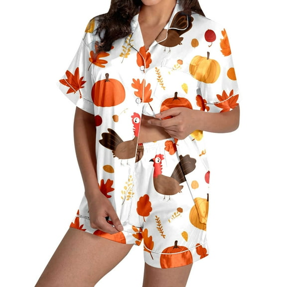 Pajamas for Women Set – Versatile Two Piece Loungewear for Any Season Ladies' Thanksgiving Turkey Print Pajama Shorts Set 2024