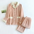 thumbnail image 1 of Pajamas for Women Set Winter Fleece 2 Piece Button Top Long Pant Pocket Loungewear Pink L, 1 of 4
